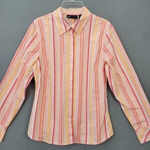 Relativity Pink Stripe Shirt Stretch Blouse Long Sleeves Button Up Womens Size M